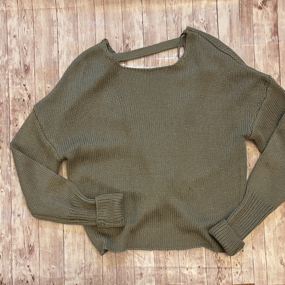 Olive Green Women's Sweater Open Back